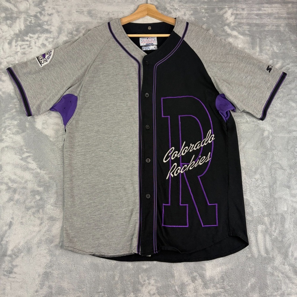 Vintage Colorado Rockies STARTER Jersey Cotton Mens Size XL Gray Black